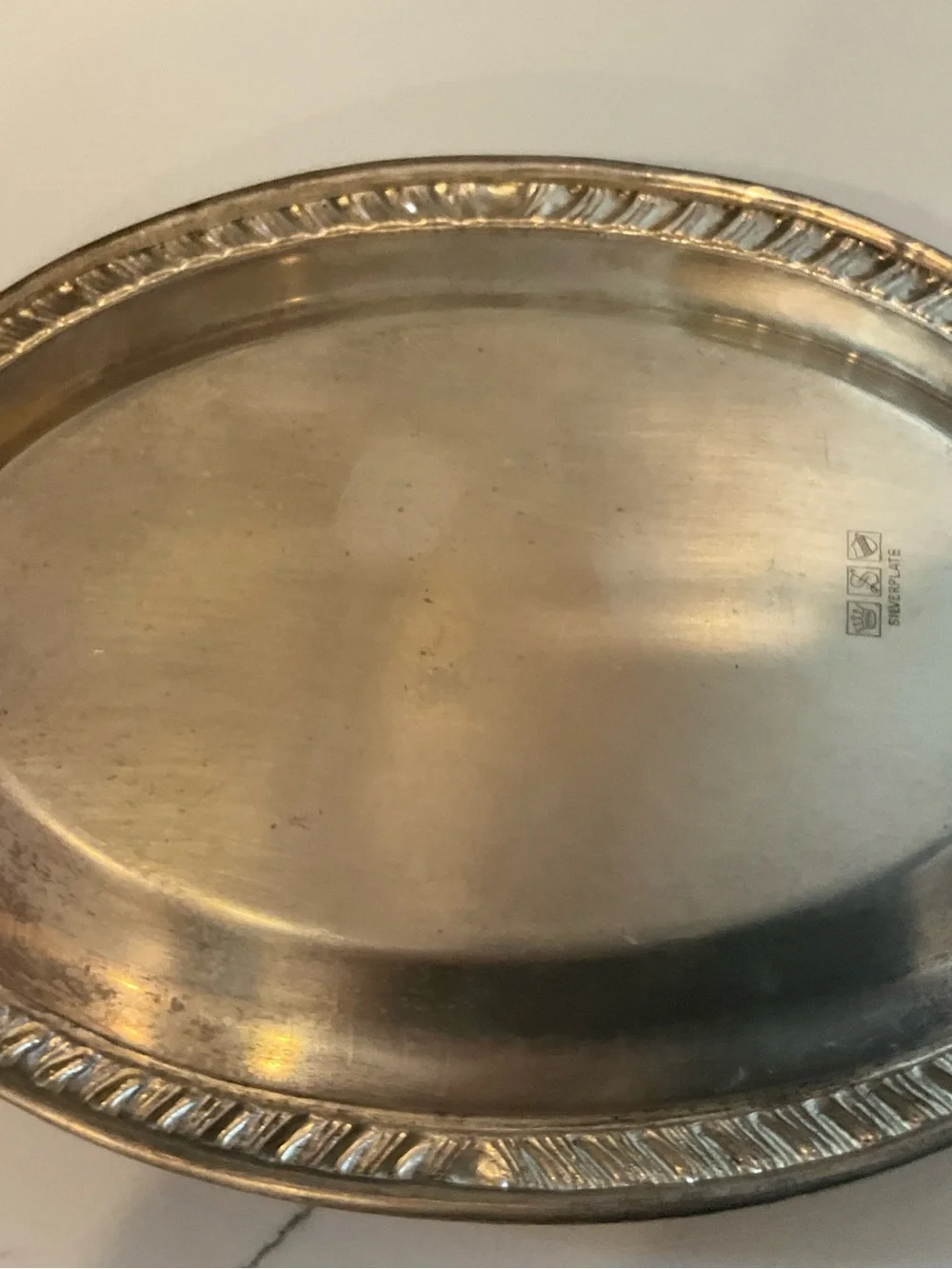Antique-Style Oval Serving Platter in Aged Silver